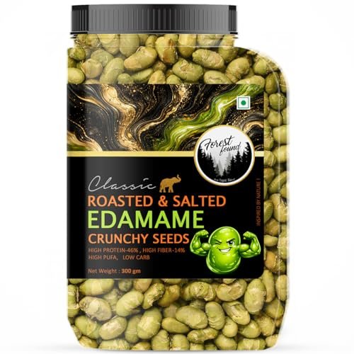 Forest Found Roasted & Salted Edamame (300g) Beans | 46% High Protein & 14% Fiber | Oil-Free Vacuum Roasted Crunchy Seeds | Low Carb, Plant-Based Protein Healthy Snack | Young Green Soybeans