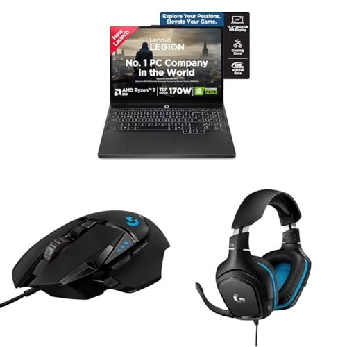 Lenovo Legion 5 Gaming Laptop,AMD Ryzen 7 260+8GB RTX 5050,16GB RAM,1TB SSD with Logitech G502 Hero Gaming Mouse, Wired, 25000 DPI Programmable and Logitech G431 Wired Gaming Headset
