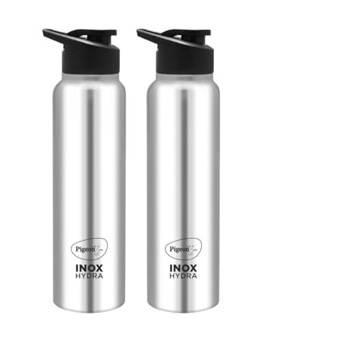 Pigeon by Stovekraft Inox hydra 900ml pack of 2 Stainless Steel Drinking Water Bottle 900ml Flipper Cap- Silver (1 year Warranty)