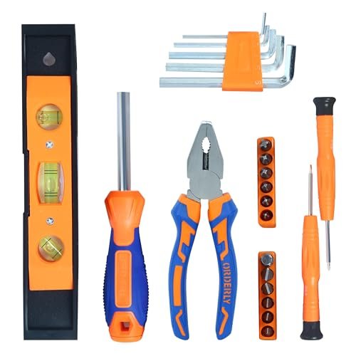 GLUN® Screwdriver Set, 23 in 1 with Pliers, Allen Keys, Stanley Screwdriver, Aluminium Spirit Level, and 12 Screwdriver Bits – Auto Repair Tool Combination Package