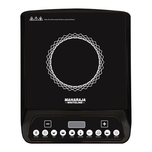 Maharaja Whiteline Marvello 13DX 1300W Smart Induction Cooktop| 7 Preset Indian Menus | Automatic Voltage Regulator | Pan Sensor Technology | Safe, Fast & Energy Efficient | Easy Clean Surface, Black