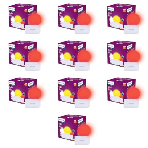 Philips Joy Vision Coral Rush 0.5W LED Night Lamp | Soft White Glow | Energy Efficient | Plug-in Prong Design | Ideal for Bedroom, Kids Room & Hallway (Red, Pack of 10)