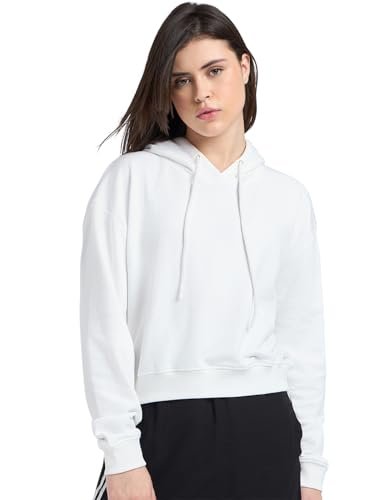 Bewakoof Women’s Solid Oversized Fit Full Sleeve Hooded Polycotton Hoodies_689733_White_2XL