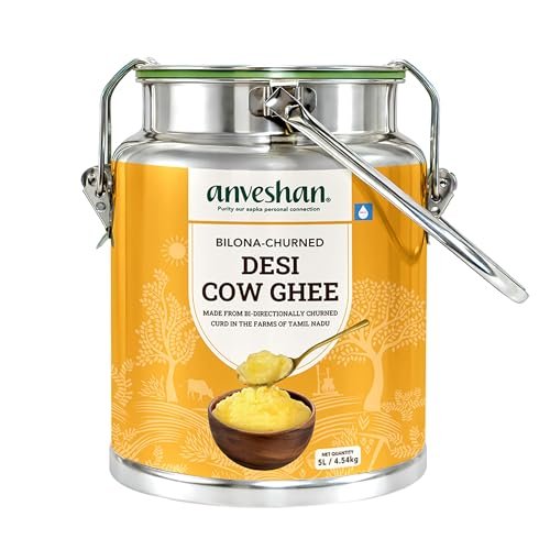 Anveshan A2 Ghee (5L Stainless Steel Dolchi) | Traditional Bilona Method | Curd- Churned | Cultured | Pure and Nutural | Lab Tested | Free-grazed, Grass-fed Desi Cows
