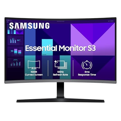 Samsung 32″ (80 cm) S3 1500R Curved Monitor|FHD 1920 x 1080|100 Hz|4 ms|Ports-HDMI,VGA|Game Mode|Eye Saver Mode|LS32D390GAWXXL||Wall Mountable|Black