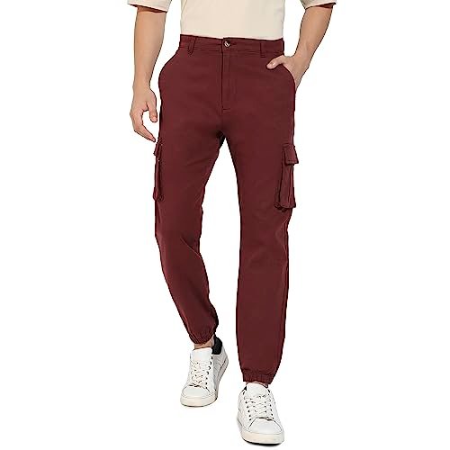 Campus Sutra Men’s Regular Fit Cargo Pants (CBCS22_CSMSSCR5569_Maroon_30)