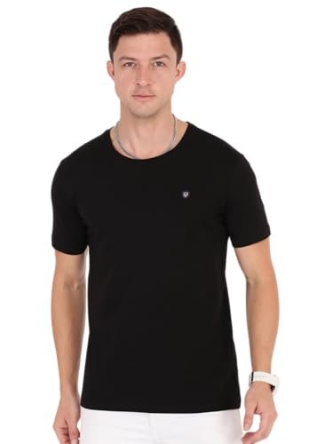 Macroman M-Series Smartz Basics Half Sleeve Round Neck Stretch T-Shirt for Men, Cotton Blend, Black, Size: L (Pack of 1)