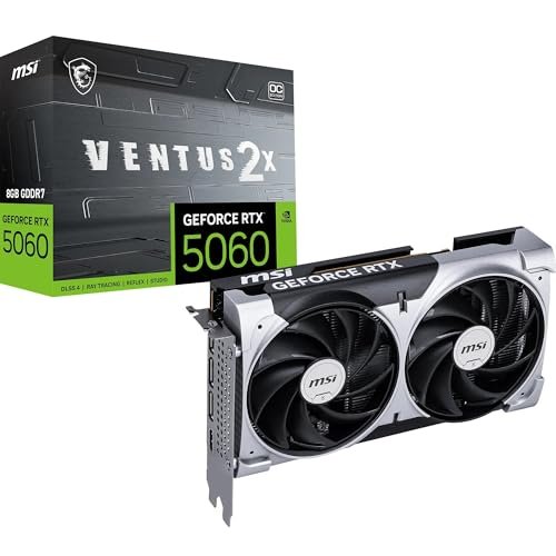 MSI GeForce RTX 5060 8G Ventus 2X OC Graphic Card – NVIDIA GeForce RTX 5060 GPU, 8GB GDDR7 128-bit Memory, 28 Gbps, PCI Express Gen 5 x16 Interface, Upto 2527 MHz, TORX Fan 5.0