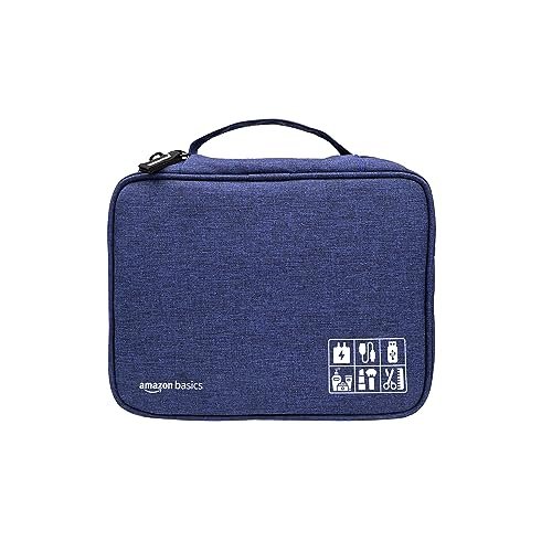 Amazon Basics Travel Organiser for Electronic Accessories, Flexible Padded Dividers, Waterproof, Foam Padding, for Cables, Chargers, Hard Disk, Power Bank (Blue)
