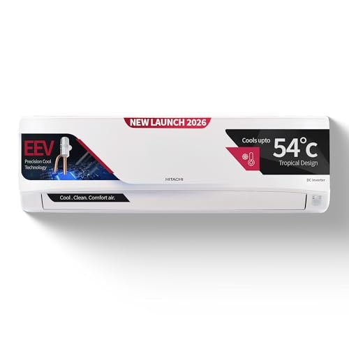 Hitachi 2 Ton 3 Star, New Star rated, Inverter Split AC (Copper, 4 Way Swing, Ice Clean, EEV Precision- Higher Performance Cooling, Anti Bacterial Filter, RAS.G322PCDIBS, White)