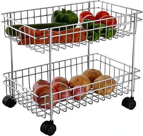 ASHLAS 4 Layer Stainless Steel Kitchen Trolley Rack Fruit Vegetable Storage Rack Vegetable. (Silver) (2 Layer)
