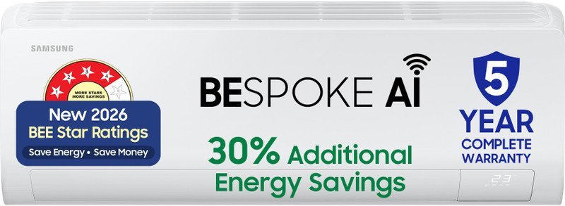 Samsung Bespoke AI 2026 Model 1.5 ton 4 Star Split Inverter with Wi-fi Energy Saving, Voice Control, Powerful Cooling, Copper, 4 Way swing, 5 Step Convertible AC(AR50H18D14HNNA,,AR50H18D14HXNA, White)