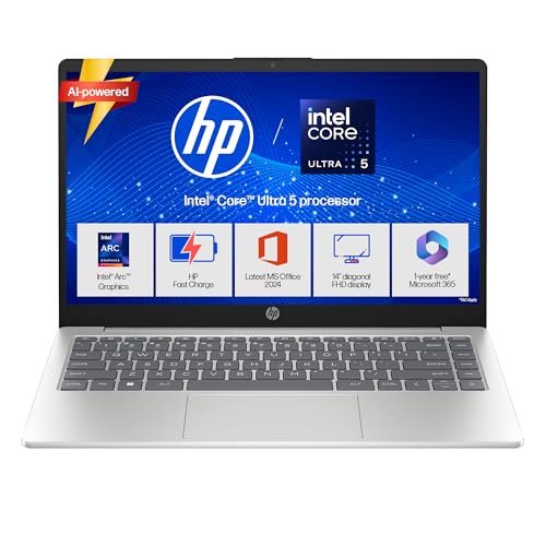 HP 14, Intel Core Ultra 5 125H (24GB DDR5, 1TB SSD), Micro-Edge, Anti-Glare, FHD, 14”/35.6cm, Win11, M365* Office24, Silver, 1.4kg, ep1180TU, FHD Camera, Backlit Laptop
