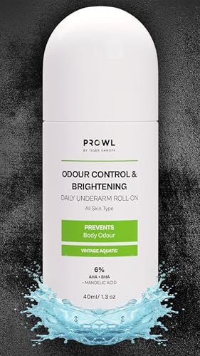 PROWL by Tiger Shroff 6% AHA BHA Mandelic Acid Underarm Roll On For Man | Brightens Dark Underarms | Long Lasting Antiperspirant Odour Control Rollon | Non-Sticky | Vintage Aquatic, 40ml
