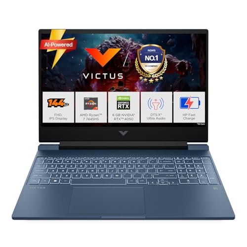 HP Victus, AMD Ryzen 7 7445HS, 6GB RTX 4050, 16GB DDR5(Upgradeable) 512GB SSD, 144Hz, IPS, 300nits, FHD, 15.6”/39.6cm, Win11, M365* Office24, Blue, 2.29kg, fb3130AX, Backlit, DTS Audio, Gaming Laptop