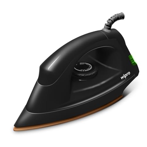 Wipro GD208 Automatic Electric Dry Iron 1200 Watt With Large LED Indicator | Large Soleplate|Anti Bacterial German Weilburger Double Coated Soleplate | Quick Heat Up – 1200 Watts, Black