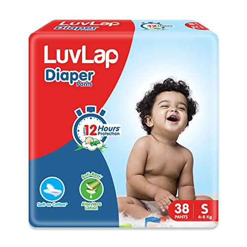 LuvLap Diaper Pants Small (SM) 4 to 8Kg, 38 Count, Baby Diaper Pants, with Aloe Vera Lotion for rash protection, with upto 12 Hour protection