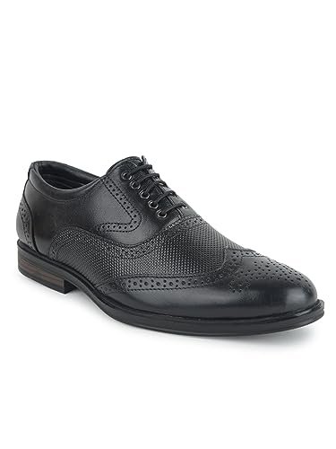 Liberty Fortune HOL-125E Lacing Brogue Shoes for Men with PU Sole | Comfortable & Lightweight | Cushioned Footbed | Durable & Trendy Design | Leather Insole | Formal Footwear (Black – 44EU)