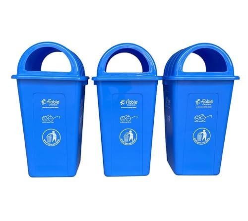 Fiable Cleantech 90L Blue Dome Shape Plastic Dustbin – Pack of 3 | Large Outdoor Trash Can for Residential & Office