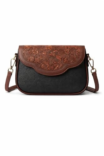 HaveGlam Floral Embossed Crossbody Sling Bag Small Shoulder Handbag for Daily Use Travel & Shopping Phone Purse with Adjustable Strap Lightweight Trendy Bag for Ladies & Girls (Black)