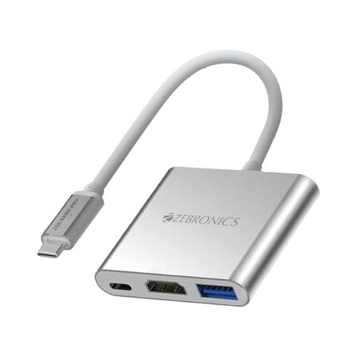 ZEBRONICS TA150 PRO 3 in 1 Type C Multiport Hub with 4K HDMI, USB 3.0, Type C PD – 100 Watts, Aluminium Body, Compatible with MacBook | Samsung DeX | Windows Laptop