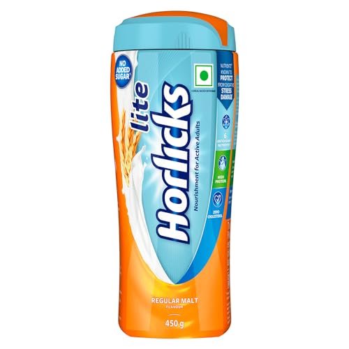 Horlicks Lite 450g, Scientifically designed for Adults |High Protein, Zero added sugar | Malt Flavor