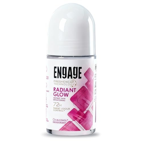 Engage Radiant Glow Underarm Roll On Deo for Women|72 Hour Sweat & Odour Protection|Instant Skin Brightening|Advanced Antiperspirant Formula|FreshEncap Technology| 0% Alcohol|Non Sticky|50ml