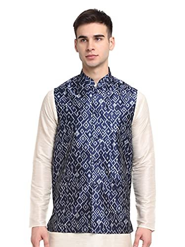 Jompers Men’s Digital Printed Nehru Jacket. (Blue, M)