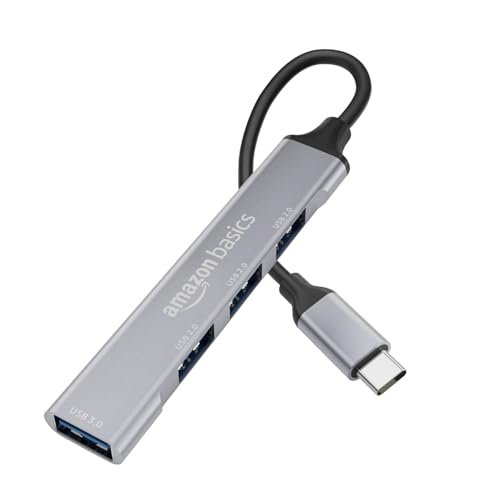 Amazon Basics 4-in-1 USB C Hub, Type C Multiport with 1 x USB 3.0 & 3 x USB 2.0 Ports, up to 5 Gbps High Speed Data Transfer for Laptop, MacBook, PC (Grey)