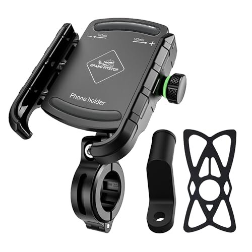GRAND PITSTOP Mobile Holder for Bikes | (Black – Jaw Grip 360° Rotation) | Phone Mount for Motorcycle, Bicycle, Scooter | GPS Navigation Support | Anti-Slip Clamp | Sturdy Build