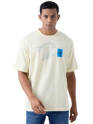 Spykar Men’s White Oversized Solid Half Sleeves T-Shirts