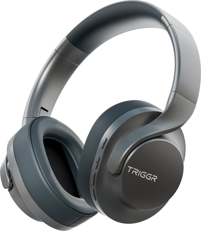 TRIGGR Punkheadz Z2 with 50H Battery, Dual Pairing, 40mm Drivers, ENC, Aux Port, v5.4 Bluetooth(Graphite Grey, On the Ear)