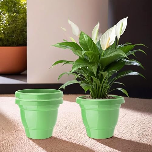 Urbane Home (Pack of 3) Flower Pot | 2-Layer Fuldani Flower Pot | (6 Inch) Pots for Terrace, Garden | Pots Stand for Plants | Phooldaan for Home Décor | Synergy Indoor Plant Stand | Green