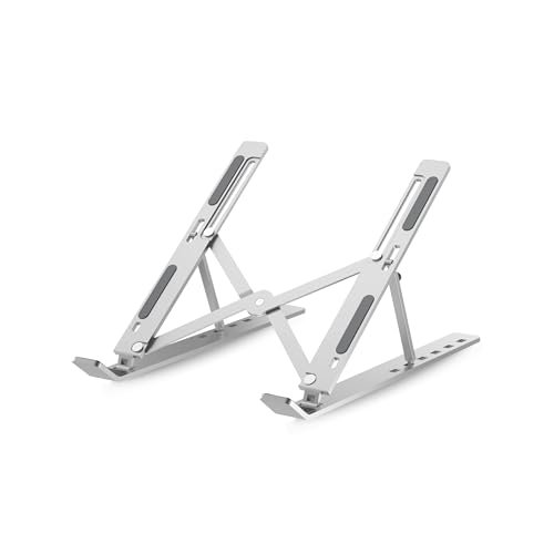 Geonix Trek T3 Aluminium Ergonomic Laptop Stand | 7 Angles Adjustable Tabletop | Anti Slip Rubber Pads | Foldable | Compatible with Laptops Upto 17 inch (Silver)