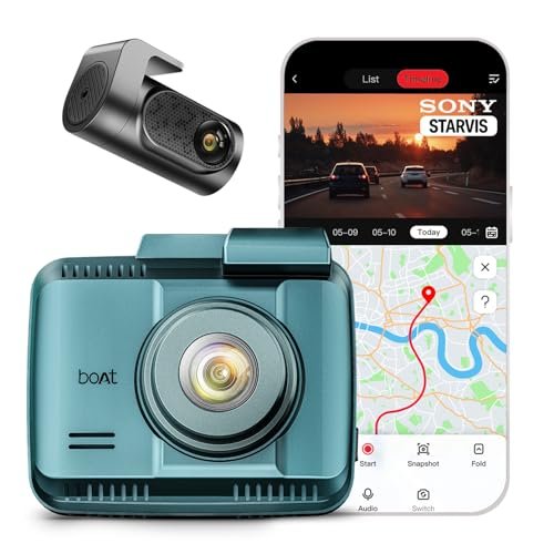 boAt 2026 Launch Hive Dashcam F1, 4K Ultra HD Front & Full HD Rear Recording, Sony STARVIS, ADAS Voice Commands, Dual Channel Recording, GPS Route Log, Wi-Fi, 150° Wide FOV, Smart Parking (Steel Blue)