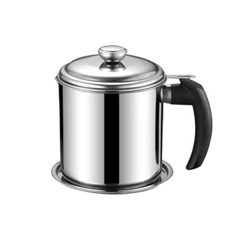 Oil Strainer Pot Grease Can Oil Filter Pot Stainless Steel Cooking Grease Container, Reuse Oil Storage Can Container with Removable Filter Anti-Scalding Handheld, Lid for Cooking Oil 1.5L