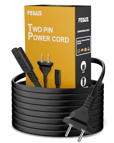 FEDUS 4 Feet 2-pin Universal Replacement AC Power Cord Cable wire for LED TV, Printer, Play station, Laptop PC Notebook Computer, Tape Recorder