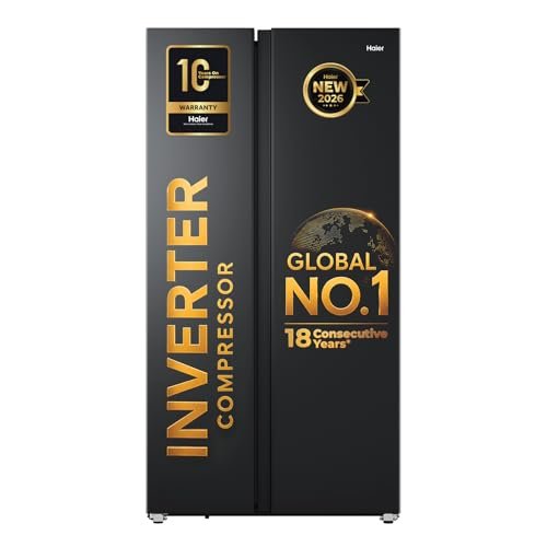 Haier 540L 3Star 2 Door Side by Side Frost Free Refrigerator|Expert Inverter|Internal Mi-com|Twist Ice Tray|Deo Fresh Technology (2026, HRS-615LB, Luxe Black)