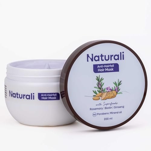 Naturali Anti-Hairfall Hair Mask With Rosemary, Ginseng & Biotin | Repairs Damaged Hair | Promotes Hair Follicle Growth | Paraben & Mineral Oil Free | 200ml