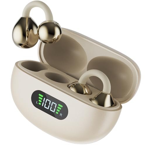 Fire-Boltt Aero Clip OWS Earbud w/Clip-On Fit, Custom EQ, Wireless Bluetooth TWS,50H Playtime, 50ms Low Latency, Display on Charging Case, App Support, Touch Controls, Gaming & Music-Sandstone Beige