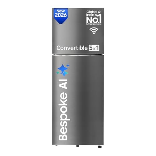 Samsung 330 L, 3 Star, Convertible 5-in-1, Digital Inverter, Frost Free Double Door, WiFi Bespoke AI Refrigerator (RT34HG5A23S8HL, Silver, Elegant Inox, 2026 Model)