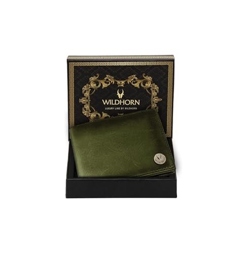 WildHorn RFID Protected Leather Wallet for Men, Green Crunch
