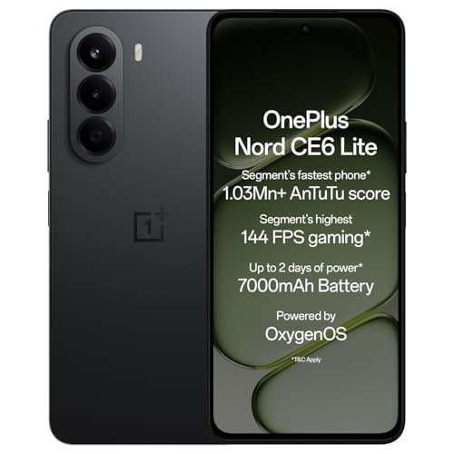 OnePlus Nord CE6 Lite | 6GB+128GB | Hyper Black | Segment’s Fastest Dimensity 7400 Apex Processor | 7000mAh Battery | Segment’s Highest 144Hz Refresh Rate | 50MP Main Camera, 4K Video Recording