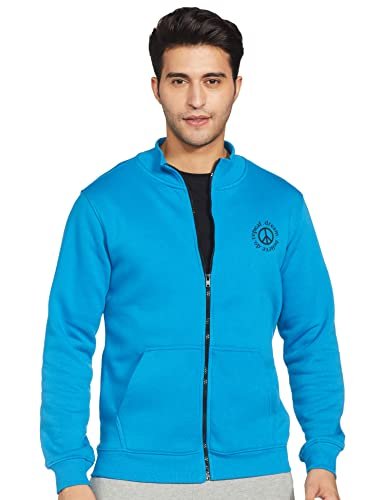 Amazon Brand – Symbol Men’s Cotton Blend High Neck Regular Fit Sweatshirt(AW18MNSSW47_Med Blue_M_Med Blue_Medium)