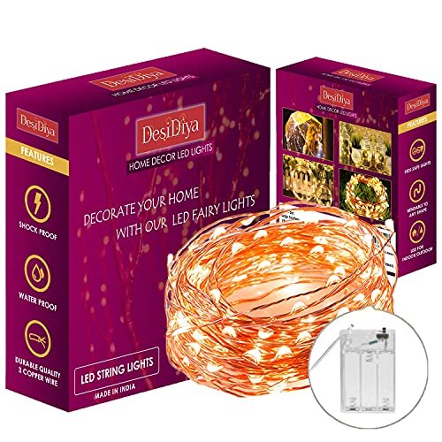 Desidiya 3AA Battery Powered Copper String Decorative LED Fairy Lights Warm White, 10 Meters, 100 LED’s (Pack of 1)