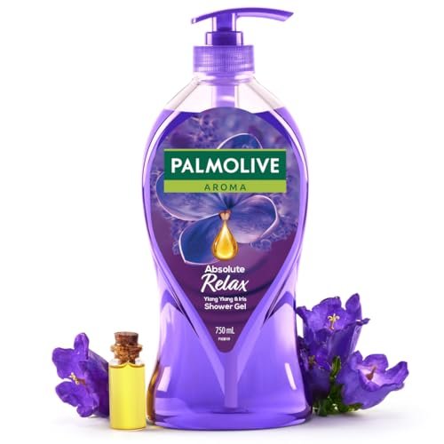 Palmolive Aroma Absolute Relax Body Wash, Gel Based Shower Gel with 100% Natural Ylang Ylang Essential Oil & Iris Extracts – pH Balanced, No Parabens, No Silicones, 750ml Pump