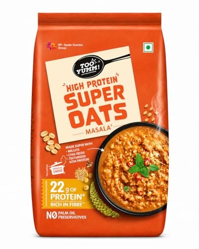 Too Yumm Oats High Protein Super Oats Masala | 22.2g Protein | Oats, Soya Chunks, Millets, Bajra, Jowar & Chia Seeds | 12.2g Dietary Fibre | 350g