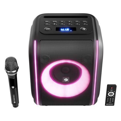 ZEBRONICS Sound Feast 800, Portable Party Bluetooth Speaker, 55 Watts, 9 Hours Playback, 6.5 inch Powerful Driver, Wireless MIC, Karaoke, Mobile Holder, RGB, TWS | USB | AUX | 6.3mm MIC (Blackpink)