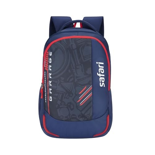 Safari Torque 37L Casual Printed Backpack, 3 compartments, bottle holder, Front pocket, school bag for boys and girls, college bag, office bag, travel bag for men and women, Color- Graphite Blue