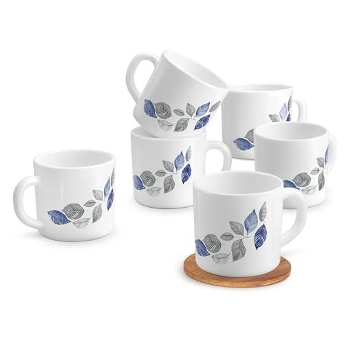 Treo By Milton Opalware Amara 18 Lunis Cup Set | Microwave & Dishwasher Safe | Bone-Ash Free | Tempered Toughness | Set of 6, 180 ml Each | White | Mug Set for Tea, Coffee, Daily Use & Gifting